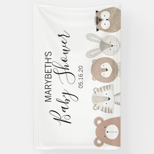 かわいい野生動物赤ちゃんシャワーバナー 横断幕 (縦)