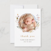 かわいい野花とハチ写真ベビーシャワー サンキューカード (正面)