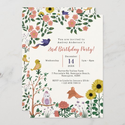 かわいい野花と鳥茶パーティー2回目 招待状 (正面/裏面)