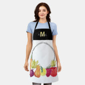 かわいい野菜とフルーツモノグラムの エプロン (着用した状態)