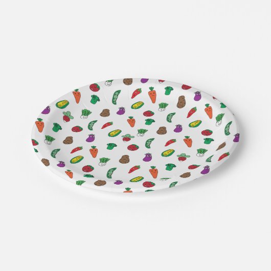 かわいい野菜のフードパターン ペーパープレート (アングル)
