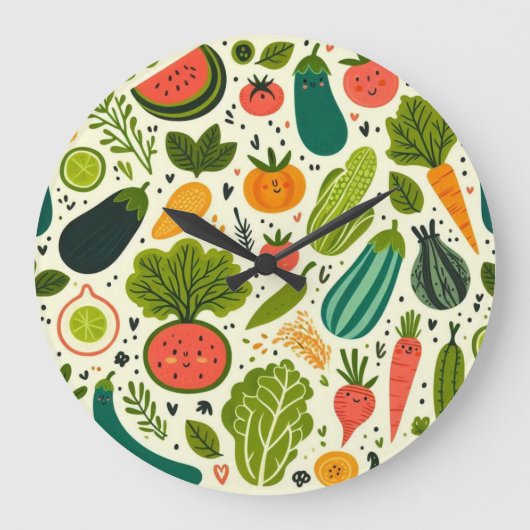 かわいい野菜 ラージ壁時計 (正面)