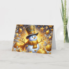 かわいい金の雪だるまのホリデークリスマス シーズンカード