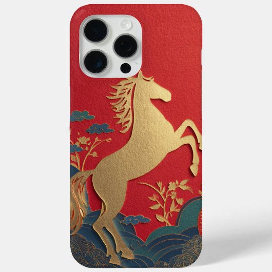 かわいい金の馬 和風 赤い象 おしゃれ Case-Mate iPhoneケース (裏面)