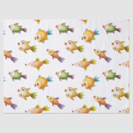 かわいい金カラフル魚が白いデコパージュに 薄葉紙