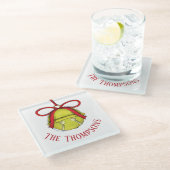 かわいい金ゴールドお洒落ホリデークリスマスカスタム ガラスコースター (アングル)