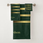 かわいい金ゴールドとエメラルドグリーンストライプの名前 バスタオルセット (インサイチュ)