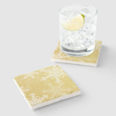 かわいい金ゴールドと白いクリスマスの雪 ストーンコースター (横)