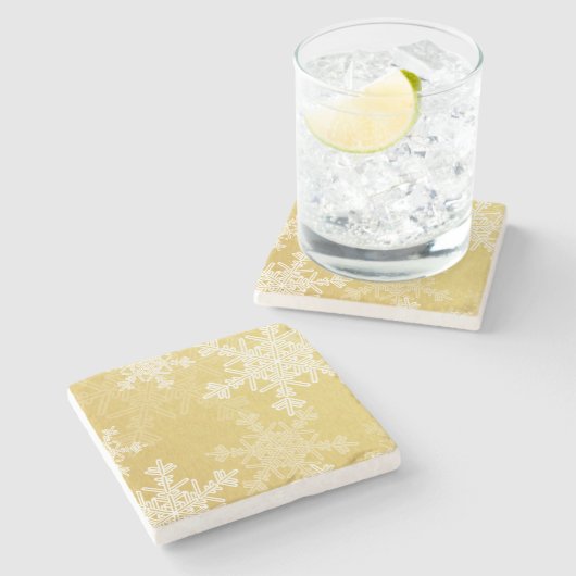 かわいい金ゴールドと白いクリスマスの雪 ストーンコースター (横)