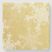かわいい金ゴールドと白いクリスマスの雪 ストーンコースター (正面)