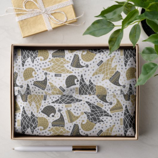 かわいい金ゴールドと黒いクリスマスツリー 薄葉紙 (ギフト)