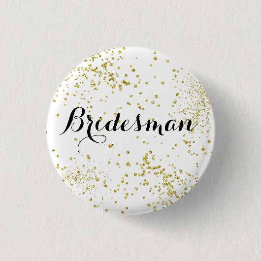 かわいい金ゴールドのグリッターのBridesmanボタン 缶バッジ (正面)