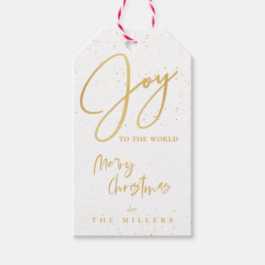 かわいい金ゴールドの喜び聖降誕祭を楽しむ ギフトタグ (正面)