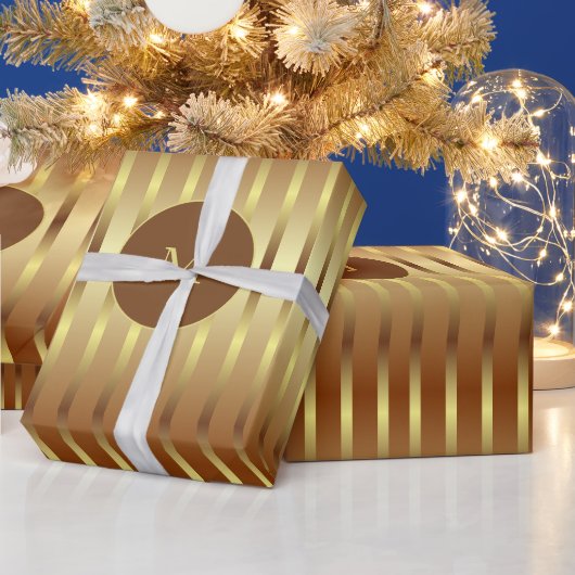 かわいい金ゴールドの背景と金ゴールドのストライプクリスマス ラッピングペーパー (クリスマス)