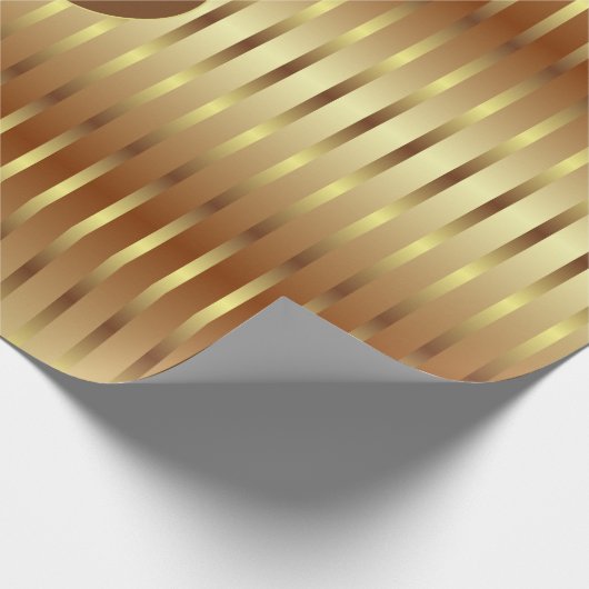 かわいい金ゴールドの背景と金ゴールドのストライプクリスマス ラッピングペーパー (角)