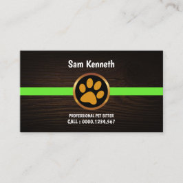 かわいい金ゴールドの足印刷木目ペットシッター 名刺