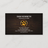 かわいい金ゴールドの足印刷木目ペットシッター 名刺 (裏面)