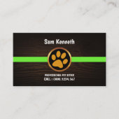 かわいい金ゴールドの足印刷木目ペットシッター 名刺 (正面)