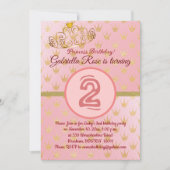 かわいい金ゴールドクラウンズガールズバースデーパーティーの招待状 招待状 (正面)