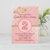 かわいい金ゴールドクラウンズガールズバースデーパーティーの招待状 招待状 (スタンド正面)