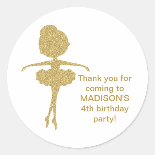 かわいい金ゴールドグリッターバレリーナ誕生日シール ラウンドシール (正面)