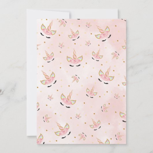 かわいい金ゴールドグリッターユニコーン誕生日 招待状 (裏面)