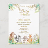 かわいい金ゴールドグリーンブラウンフローラ動物の赤ちゃんシャワー インビテーションポストカード (正面)
