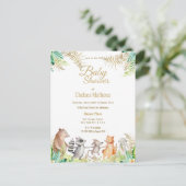 かわいい金ゴールドグリーンブラウンフローラ動物の赤ちゃんシャワー インビテーションポストカード (スタンド正面)