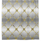 かわいい金ゴールドグレーと白の幾何学的パターン シャワーカーテン (正面)