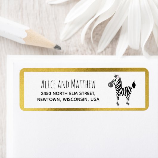 かわいい金ゴールドサファリゼブラベビーシャワー差出人住所 ラベル (インサイチュ)