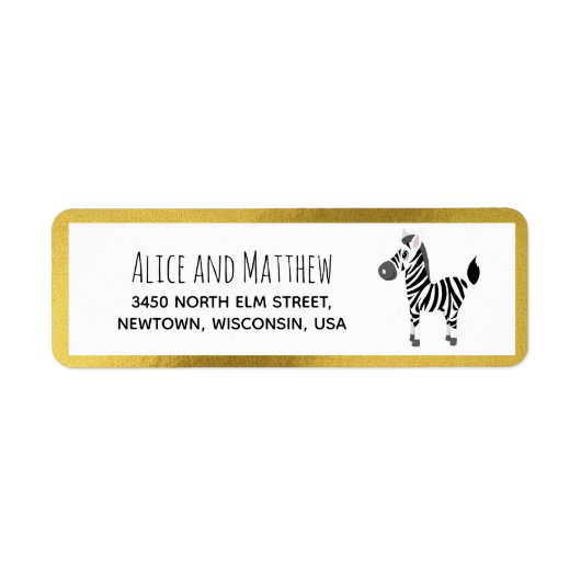 かわいい金ゴールドサファリゼブラベビーシャワー差出人住所 ラベル (正面)