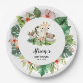 かわいい金ゴールドサファリフレンズ |ベビーシャワー紙プレート ペーパープレート (正面)
