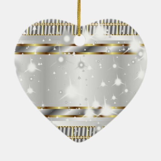 かわいい金ゴールドシルバーラブシェイプカスタムウェディング セラミックオーナメント (裏面)