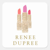 かわいい金ゴールドシークイン口紅メイクアップアーティスト美しい スクエアシール (正面)