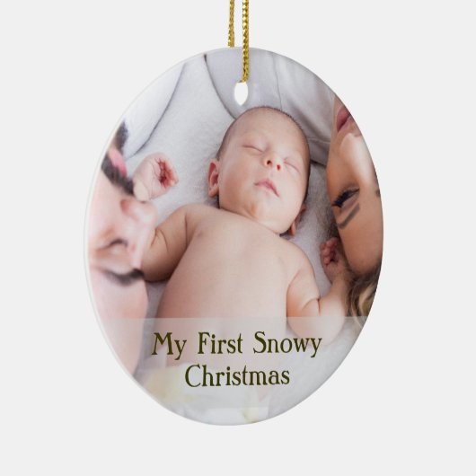 かわいい金ゴールドスクリプト私の最初の雪のクリスマスベビー セラミックオーナメント (右)