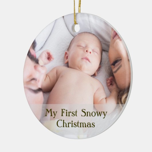 かわいい金ゴールドスクリプト私の最初の雪のクリスマスベビー セラミックオーナメント (左)