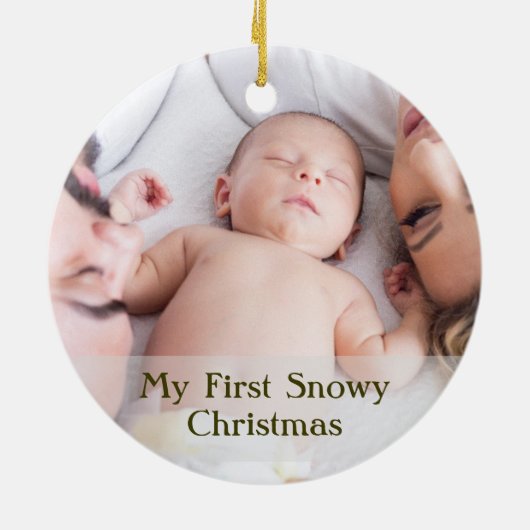 かわいい金ゴールドスクリプト私の最初の雪のクリスマスベビー セラミックオーナメント (裏面)