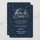 かわいい金ゴールドスター&レインボーニュートラルベビーシャワー サンキューカード (正面/裏面)