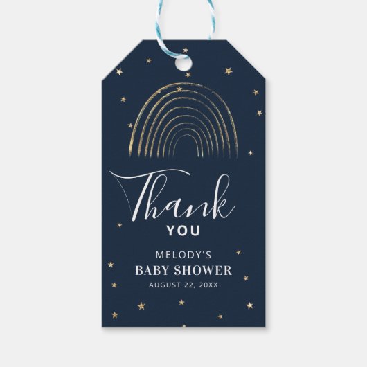 かわいい金ゴールドスター&レインボーベビーシャワーありがとう ギフトタグ (正面)