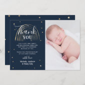 かわいい金ゴールドスター&レインボーベビーシャワー写真 サンキューカード (正面/裏面)