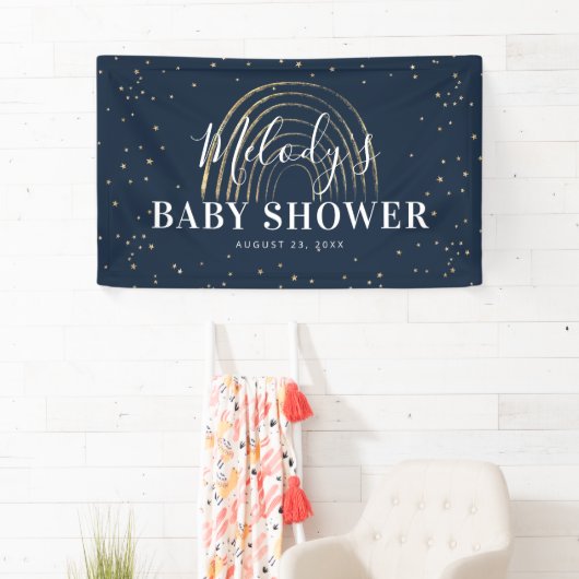 かわいい金ゴールドスター&レインボーベビーシャワー 横断幕 (インサイチュ)