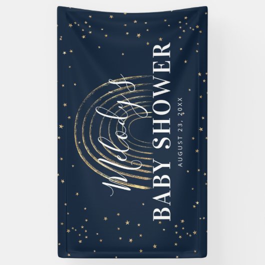 かわいい金ゴールドスター&レインボーベビーシャワー 横断幕 (縦)