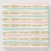 かわいい金ゴールドストライプズドードルピンクデザイン ストーンコースター (正面)