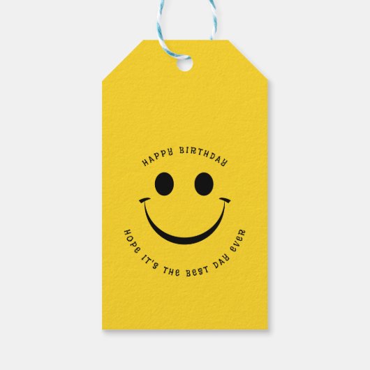 かわいい金ゴールドハッピー顔誕生日 ギフトタグ (裏面)