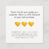 かわいい金ゴールドハートありがとう 割引カード (裏面)