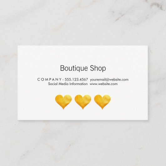 かわいい金ゴールドハートありがとう 名刺 (裏面)