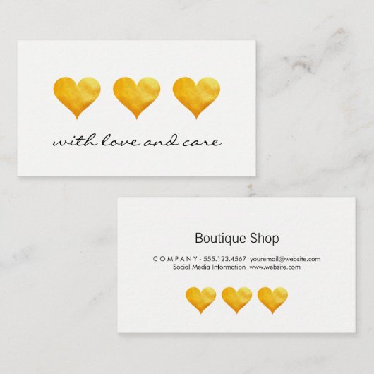 かわいい金ゴールドハートありがとう 名刺 (正面/裏面)