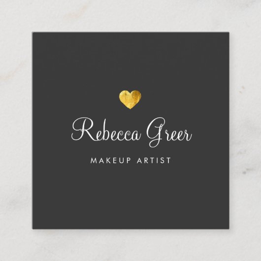 かわいい金ゴールドハートブラック美しいコンサルタント スクエア名刺 (正面)