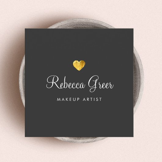 かわいい金ゴールドハートブラック美しいコンサルタント スクエア名刺