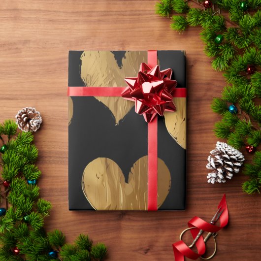 かわいい金ゴールドハート ラッピングペーパー (クリスマスギフト)
